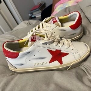 Golden Goose Superstar Sneakers with Red and Yellow Accents
